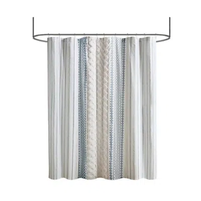 Breebe Cotton Printed Shower Curtain With Chenille In White