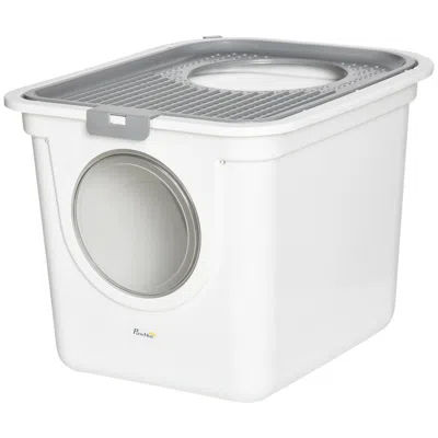 Breebe Covered Cat Litter Box With Front Entrance And Top Exit For Odor Control In White
