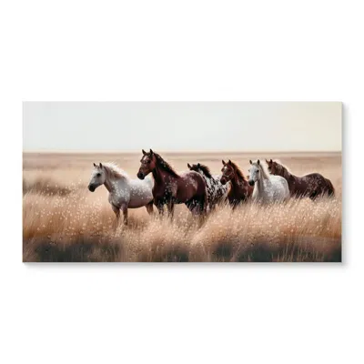 Breebe Cozy Rustic Horses Wall Art, Western Farm Equine Canvas Painting 40x20 In In Multi