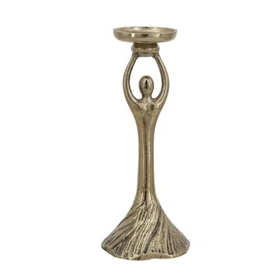 Breebe D 4.5 X 11" Gold Aluminum Pillar Holder With Abstract Lady Design