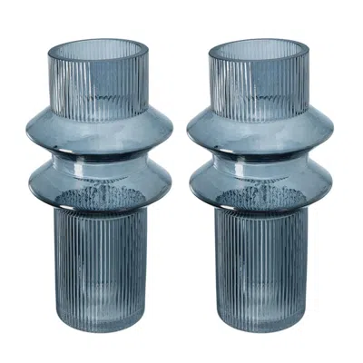 Breebe D 5.9 X 11.8" H Fluted Accent Vases With Ribbed Design, Set Of 2 In Blue
