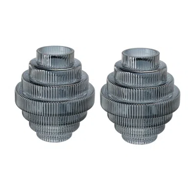 Breebe D 5.9 X 6.7" Multi-tiered Geometric Vase With Smoked Blue Finish, Set Of 2 In Gray