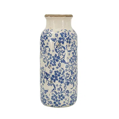 Breebe D 6.3 X 15.2" Blue And White Ceramic Accent Vase With Traditional Floral Motifs