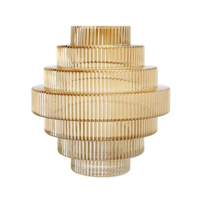 Breebe D 9.1 X 9.8" Tiered Geometric Amber Luster Clear Vase In Gold