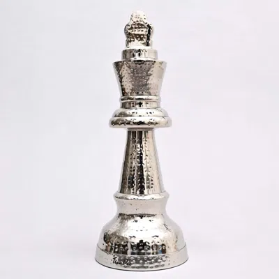 Breebe Decorative Hammered Nickel Chess King Sculpture Table Accent 5.5 X 5.5 X 14in In Silver