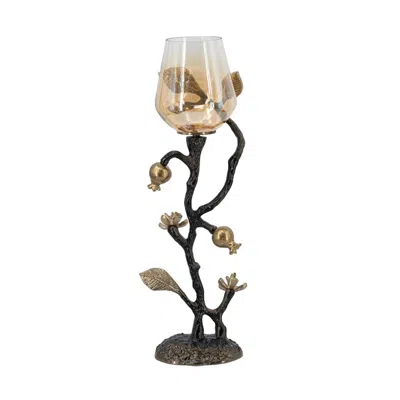 Breebe Decorative Votive Candle Holder Black Antique Gold Floral Vine Design 5.1 X 17 Inches In Multi