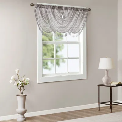 Breebe Diamond Sheer Embroidered Waterfall Valance Grey 38x46' In White