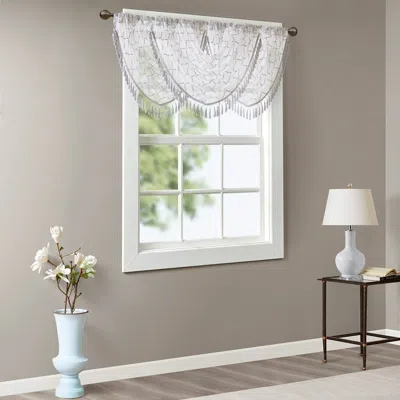 Breebe Diamond Sheer Embroidered Waterfall Valance White/grey 38x46'
