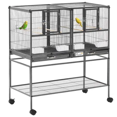 Breebe Divided Breeder Bird Cage With Rolling Stand Removable Metal Tray In Black