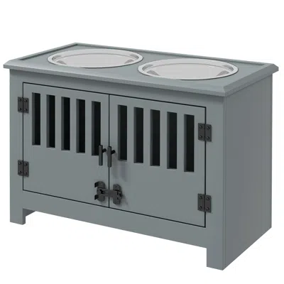 Breebe Dog Food Storage Cabinet With Bowls And Feeding Station In Gray