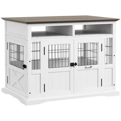 Breebe Dog Kennel Furniture Side End Table With Storage And Double Doors In White