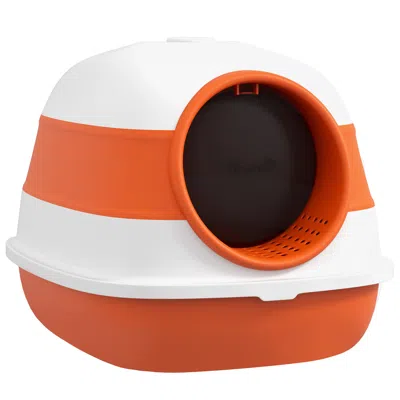 Breebe Dome Covered Cat Litter Box With Lid In Orange