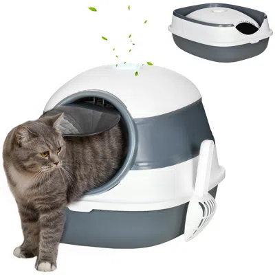 Breebe Dome Covered Cat Litter Box With Lid In White