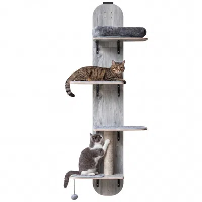 Breebe Door Hanging Cat Climber 4-level Height Adjustable With Plush Bed In Gray