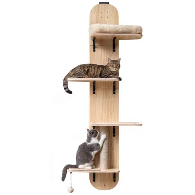 Breebe Door Hanging Cat Climber 4-level Height Adjustable With Plush Bed In Sand