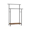 Breebe Double-rod Clothes Rack With Wheels Rustic Brown And Ink Black