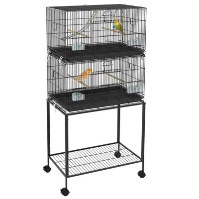 Breebe Double Stackable Bird Cage On Wheels W/ Stand In Black