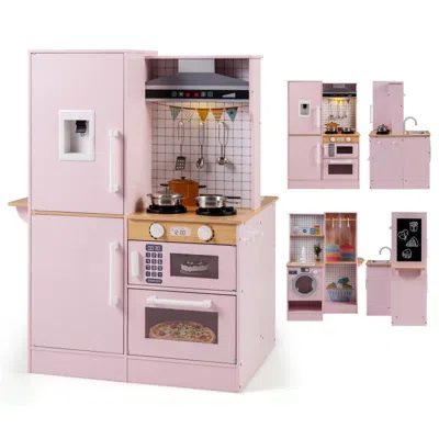 Breebe Dual-sided Kids Play Kitchen With Water Dispenser And Range Hood For 3+ Years Old In Pink