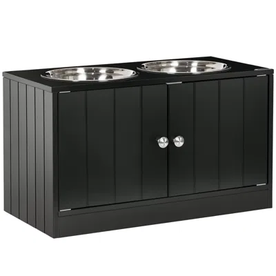 Breebe Elevated Dog Bowls With Storage Cabinet And Raised Feeding Station In Black