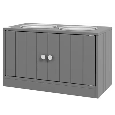 Breebe Elevated Dog Bowls With Storage Cabinet And Raised Feeding Station In Grey