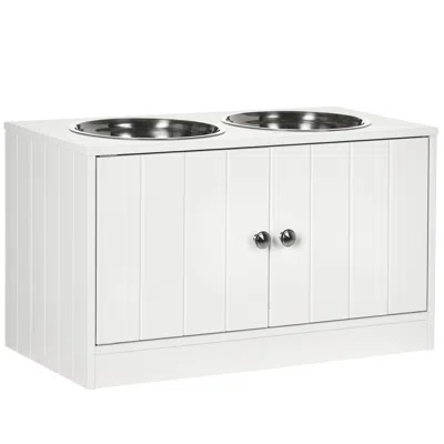 Breebe Elevated Dog Bowls With Storage Cabinet And Raised Feeding Station In White