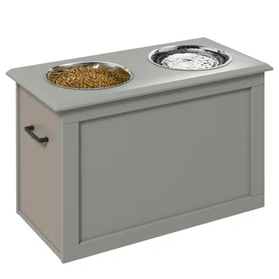 Breebe Elevated Dog Feeding Station With Storage Base And Double Stainless Steel Bowls In Neutral