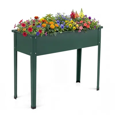 Breebe Elevated Metal Raised Garden Bed With Legs And Drainage Holes In Green