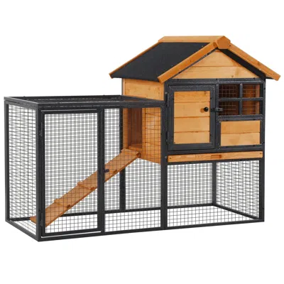 Breebe Elevated Outdoor Rabbit Cage With Slide-out Tray And Wooden Frame In Yellow