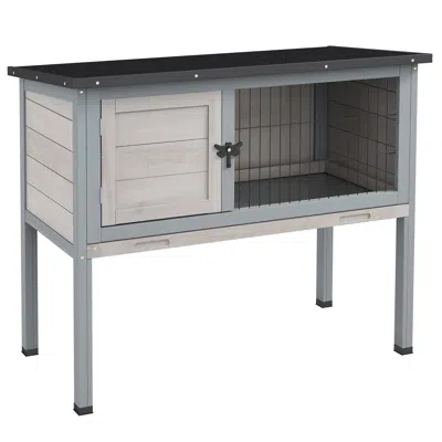 Breebe Elevated Wooden Rabbit Hutch With Hinged Roof And Removable Tray In Gray
