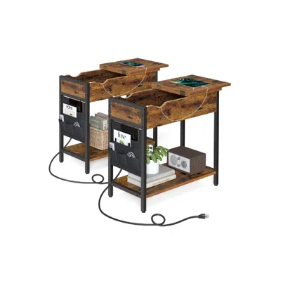Breebe End Tables Set With Usb Ports And Outlets In Brown