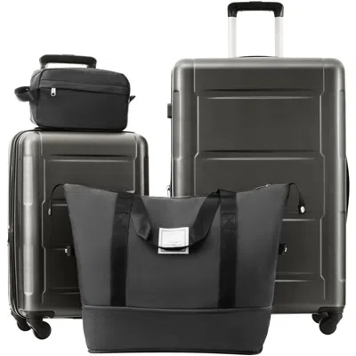 Breebe Expandable Spinner Wheels 2 Piece Luggage Set With Bags, Abs Lightweight Suitcase, Tsa Lock, Dark Gr In Black