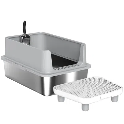 Breebe Extra Large Stainless Steel Cat Litter Box With Scoop And Mat Pad In Green