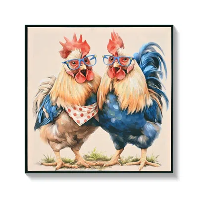 Breebe Farmhouse Rooster Wall Art, Rustic Chicken Canvas Print Framed 24x24 Inch In Multi