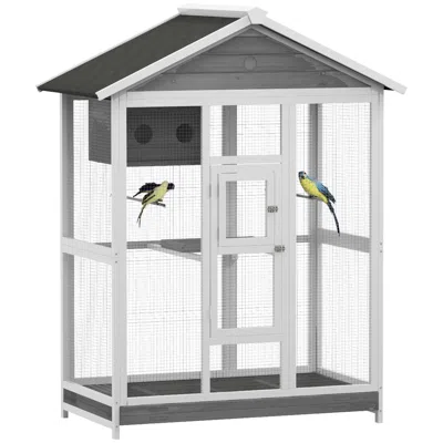 Breebe Flight Cage With 4 Perches, Nest And Slide-out Tray For Indoor/outdoor In Grey