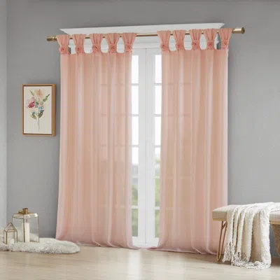 Breebe Floral Embellished Cuff Tab Top Solid Curtain Panel(only 1 Pc Panel) In Pink