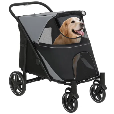 Breebe Foldable Dog Stroller With Storage Basket & Mesh Windows In Gray