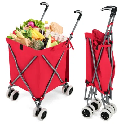 Breebe Folding Shopping Utility Cart With Water-resistant Removable Canvas Bag In Red