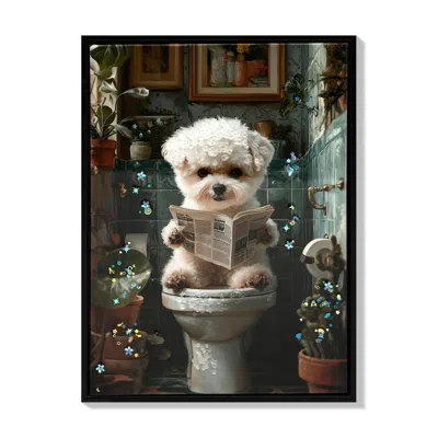 Breebe Framed Bathroom Decor, Cute Puppy Wall Art Print, 3d Canvas 12x16 In In Multi