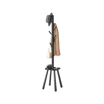 Breebe Free Standing Coat Stand With 8 Hooks And Storage Shelf In Black