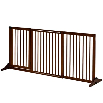 Breebe Freestanding Length Adjustable Wooden Pet Gate With Lockable Door 3 Panels In Brown