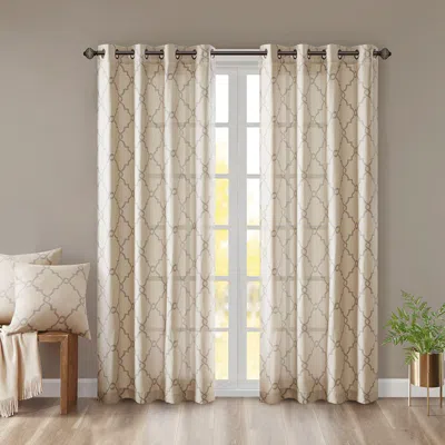 BREEBE FRETWORK PRINT GROMMET TOP WINDOW CURTAIN PANEL(ONLY 1 PC PANEL)