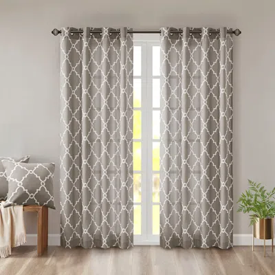 BREEBE FRETWORK PRINT GROMMET TOP WINDOW CURTAIN PANEL(ONLY 1 PC PANEL)