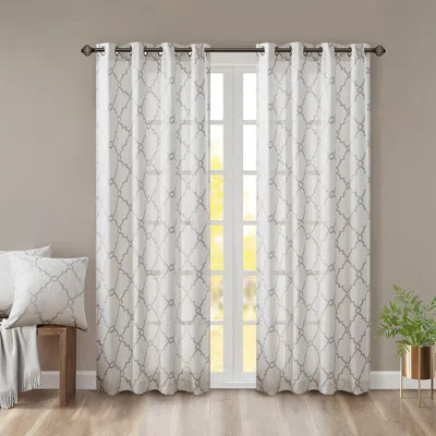 BREEBE FRETWORK PRINT GROMMET TOP WINDOW CURTAIN PANEL(ONLY 1 PC PANEL)