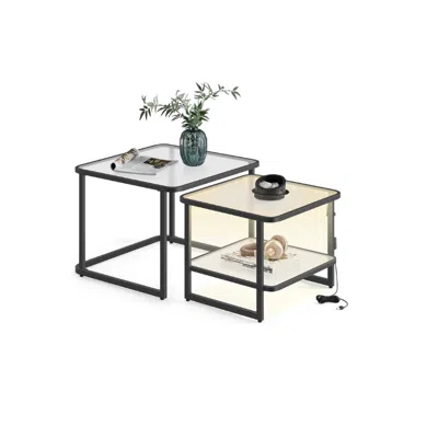 Breebe Frosted Glass Coffee Table With Led Lights Set Of 2 In Black