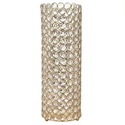 Breebe Full Crystal Beaded Candle Holder Shiny Gold Metal - Stylish Pillar Stand For Weddings 16"
