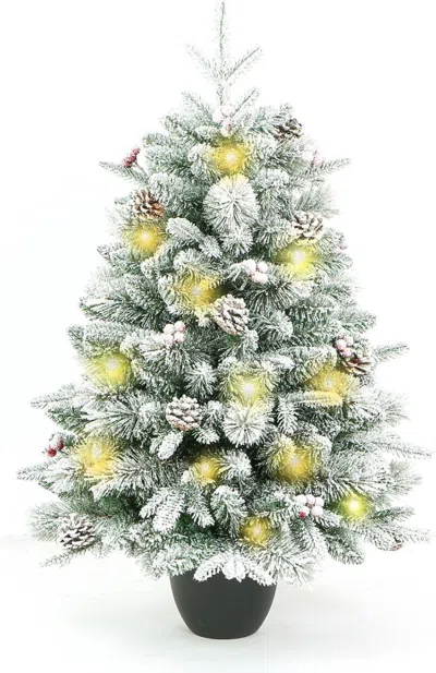 Breebe Full Flocked Pine Christmas Tree With Decorations In Green
