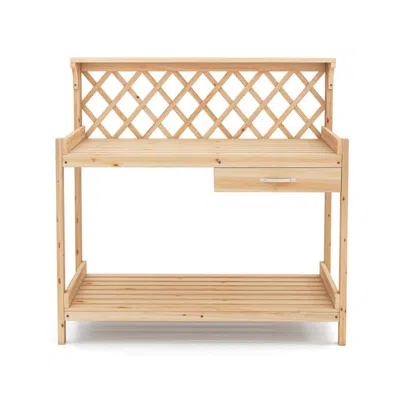 Breebe Garden Potting Bench Table Wooden Planting Workstation With Lattice Trellis In Neutral