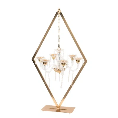 Breebe Gold 6-arm Acrylic Candelabra Centerpiece - 45" Tall Diamond Frame Table Décor With Candle Holders