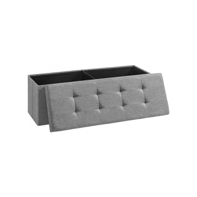 Breebe Gray Folding Fabric Storage Ottoman Bench