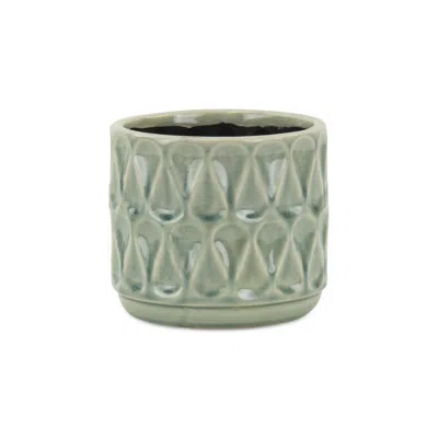 Breebe Green Ceramic 10 Ounce Geometric Round Distressed Pot Planter